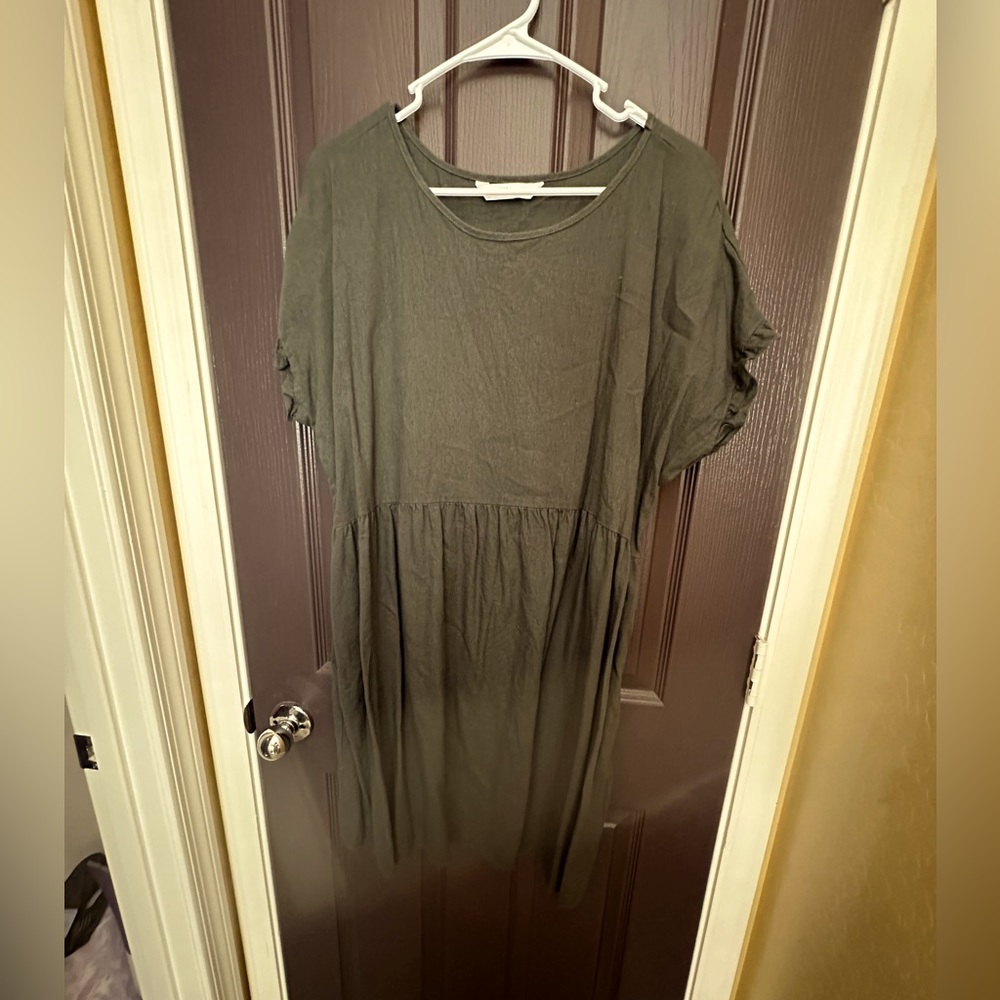 Sonoma scoop neck drop waist dress with pockets Olive Green size XL